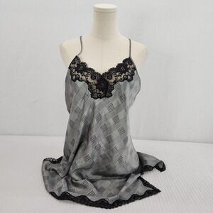 Gray‎ / Black Plaid Cami Top Black Lace Trim Slip dress M